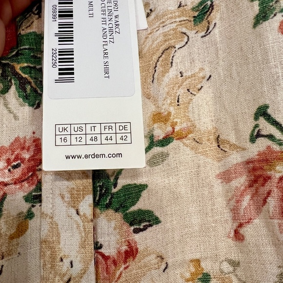 $1645 Erdem Ecru Multi Flared Cuff Fit & Flare Floral Linen Shirt Dress Size 12 - Picture 11 of 11